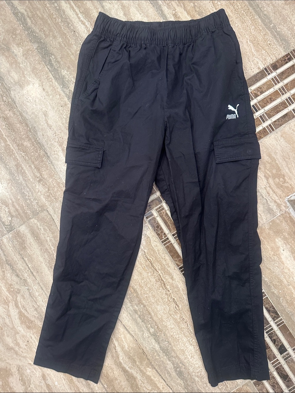 Puma Black Cargo Track Pants with Logo